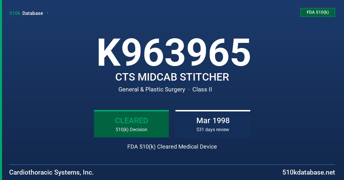 K963965 CTS MIDCAB STITCHER FDA 510(k) Cleared Medical Device