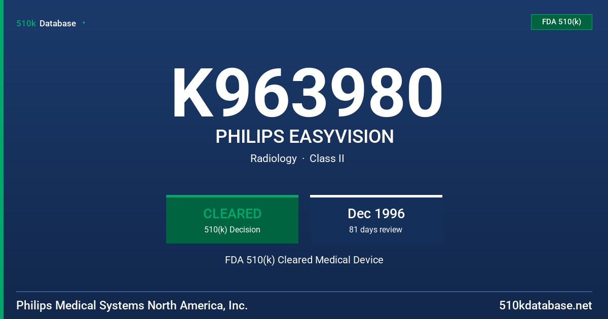 K963980 PHILIPS EASYVISION FDA 510(k) Cleared Medical Device