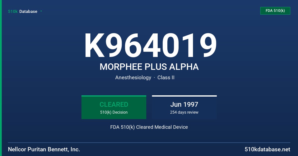 K964019 MORPHEE PLUS ALPHA FDA 510(k) Cleared Medical Device