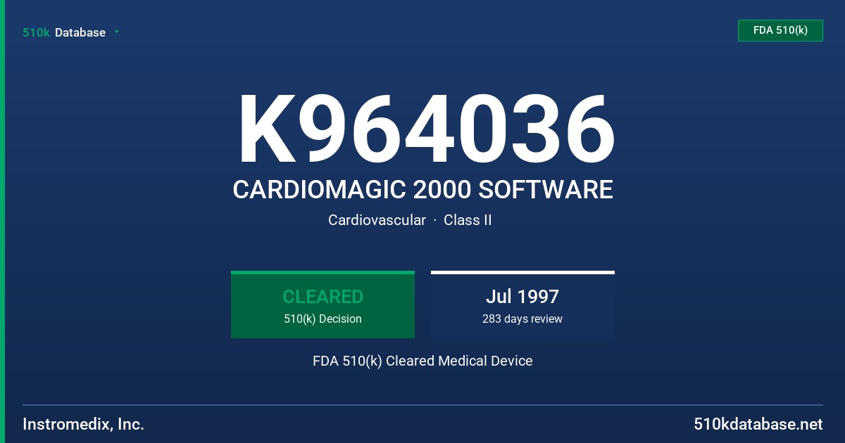 K964036 CARDIOMAGIC 2000 SOFTWARE FDA 510(k) Cleared Medical Device