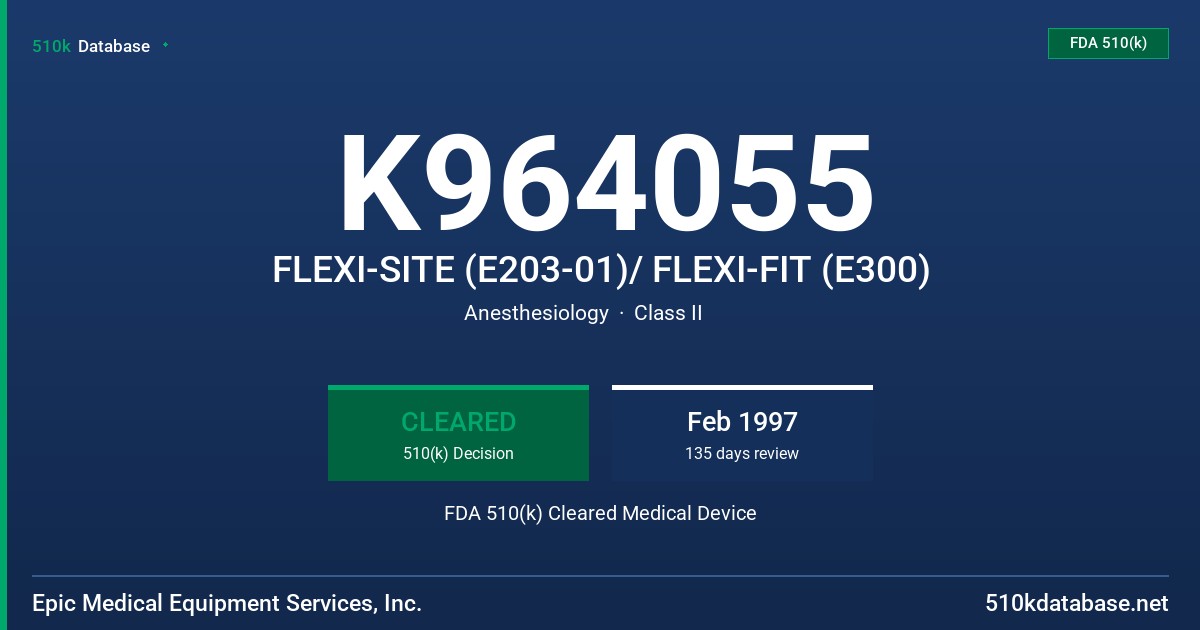 K964055 FLEXI-SITE (E203-01)/ FLEXI-FIT (E300) FDA 510(k) Cleared Medical Device