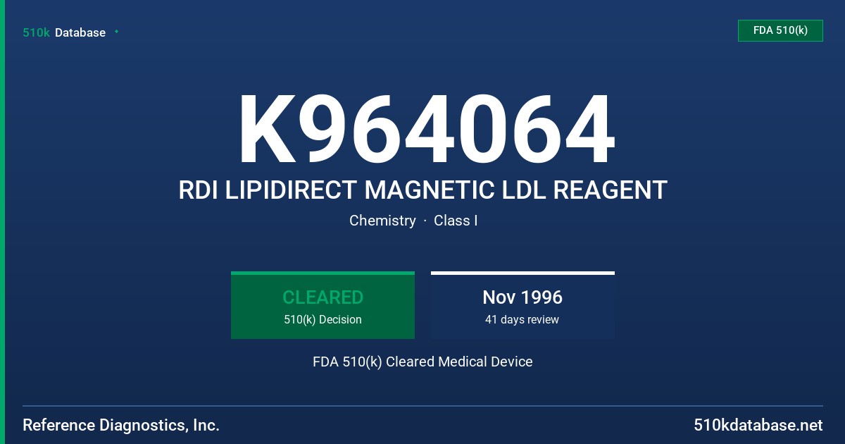 K964064 RDI LIPIDIRECT MAGNETIC LDL REAGENT FDA 510(k) Cleared Medical Device