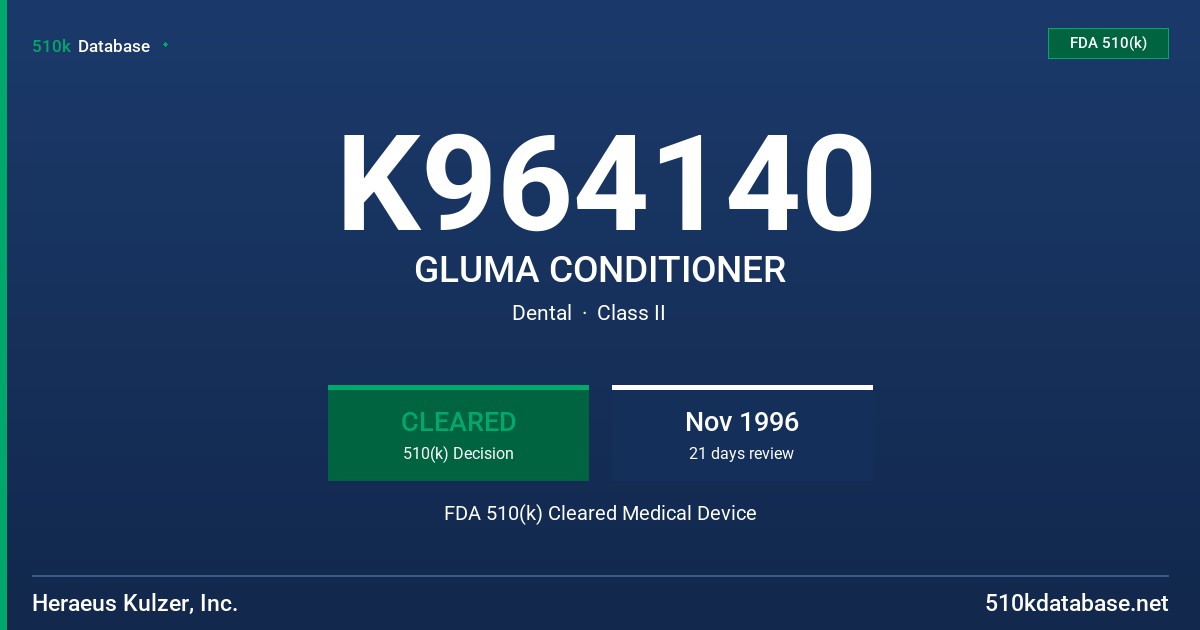 K964140 GLUMA CONDITIONER FDA 510(k) Cleared Medical Device