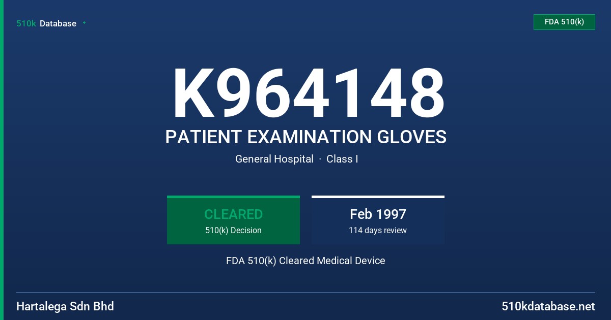 K964148 PATIENT EXAMINATION GLOVES FDA 510(k) Cleared Medical Device