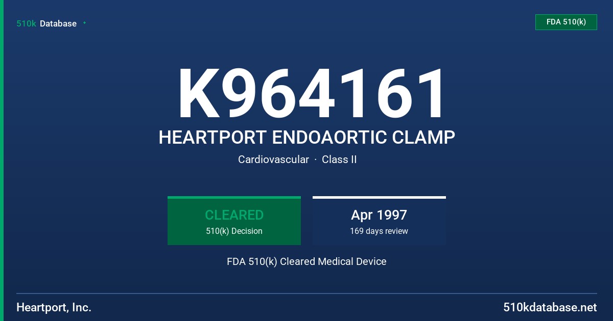 K964161 HEARTPORT ENDOAORTIC CLAMP FDA 510(k) Cleared Medical Device