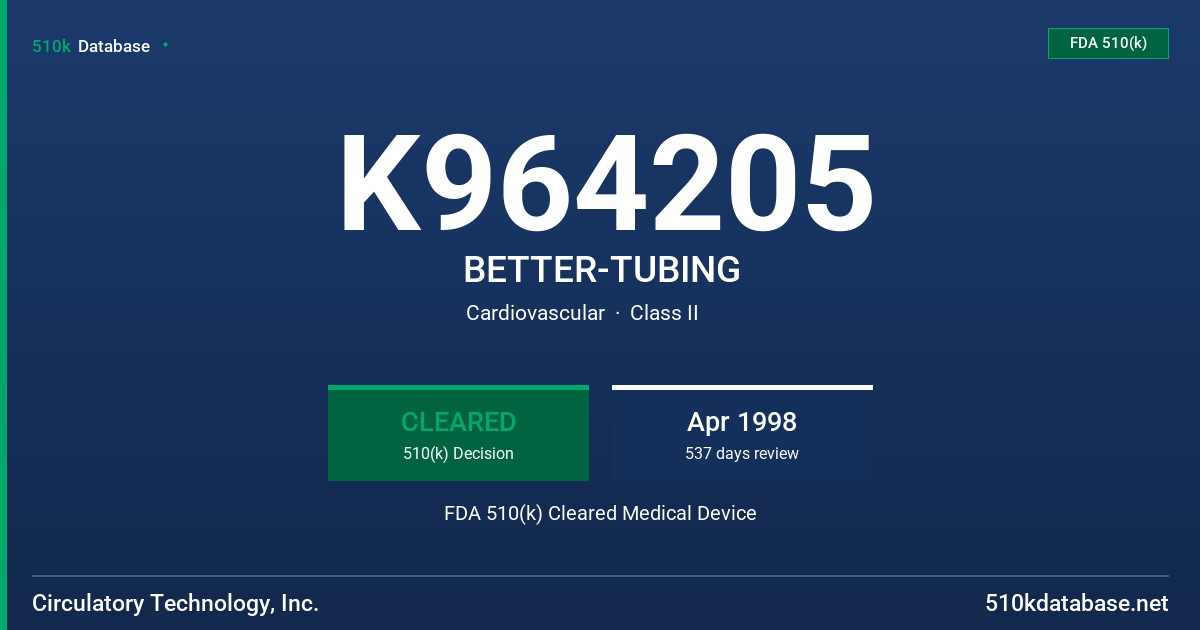 K964205 BETTER-TUBING FDA 510(k) Cleared Medical Device