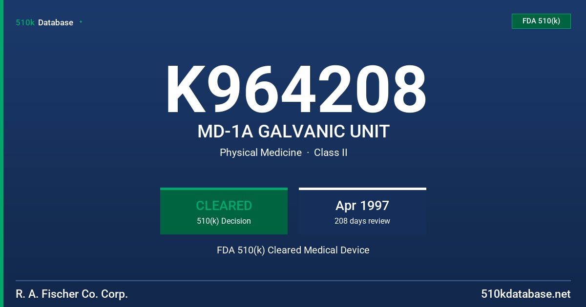K964208 MD-1A GALVANIC UNIT FDA 510(k) Cleared Medical Device