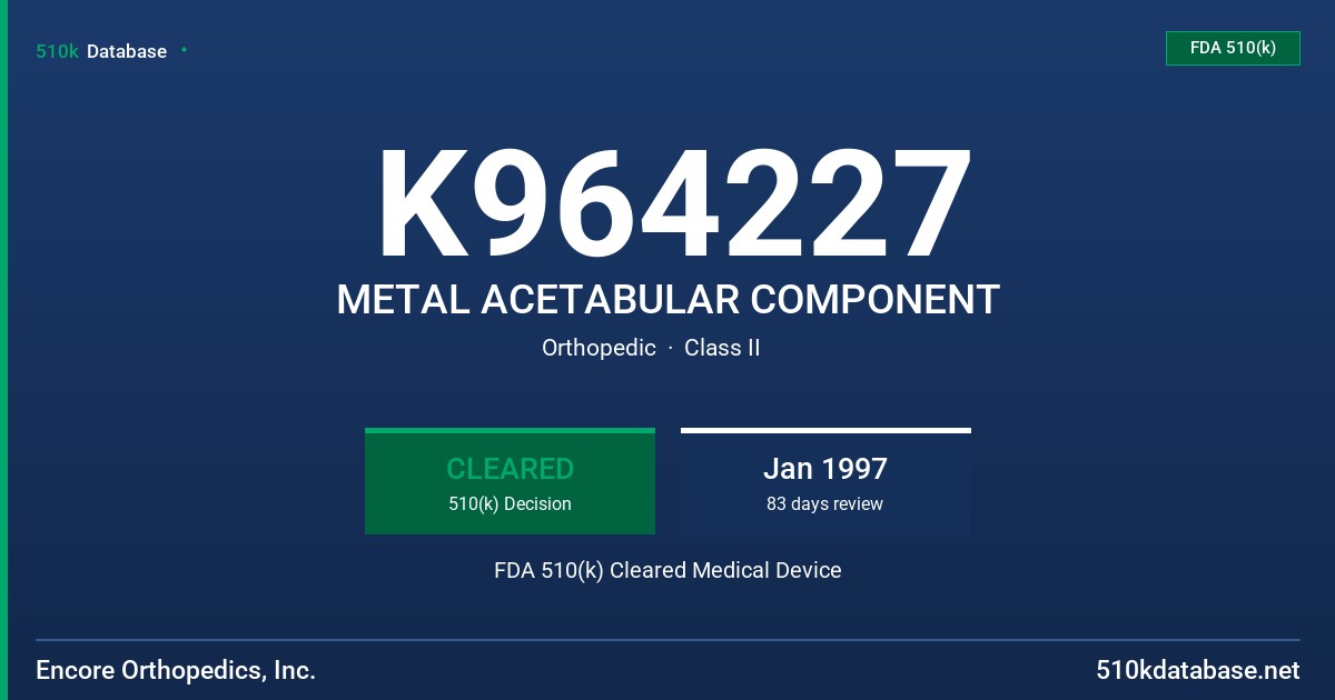 K964227 METAL ACETABULAR COMPONENT FDA 510(k) Cleared Medical Device