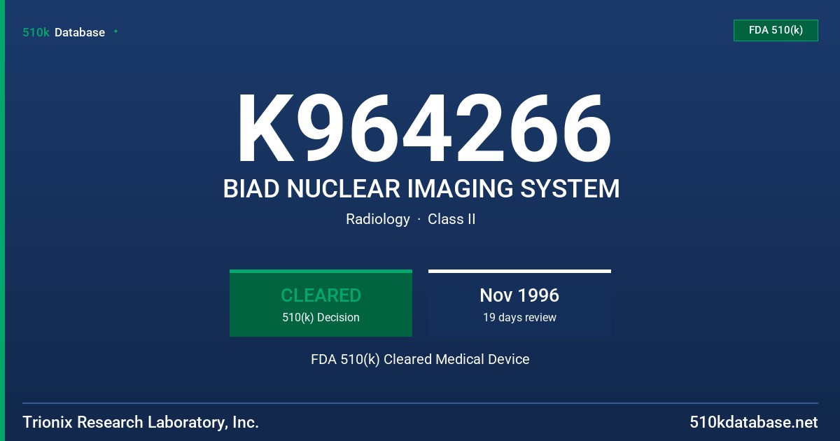 K964266 BIAD NUCLEAR IMAGING SYSTEM FDA 510(k) Cleared Medical Device