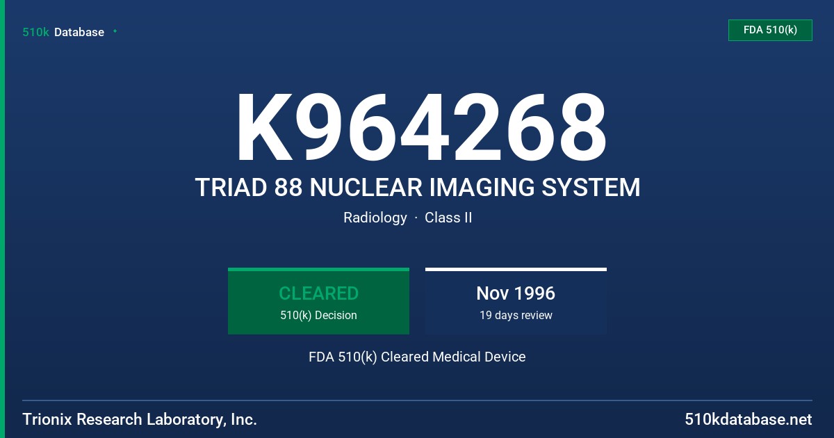 K964268 TRIAD 88 NUCLEAR IMAGING SYSTEM FDA 510(k) Cleared Medical Device