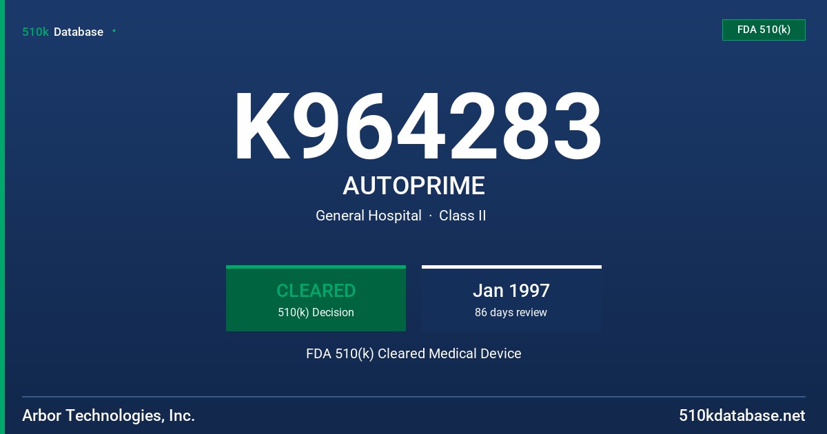 K964283 AUTOPRIME FDA 510(k) Cleared Medical Device