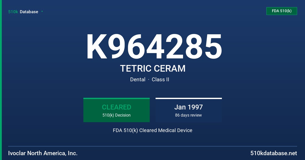 K964285 TETRIC CERAM FDA 510(k) Cleared Medical Device