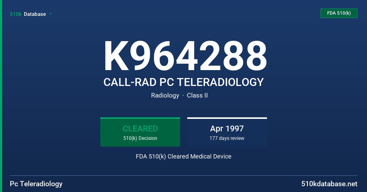 K964288 CALL-RAD PC TELERADIOLOGY FDA 510(k) Cleared Medical Device