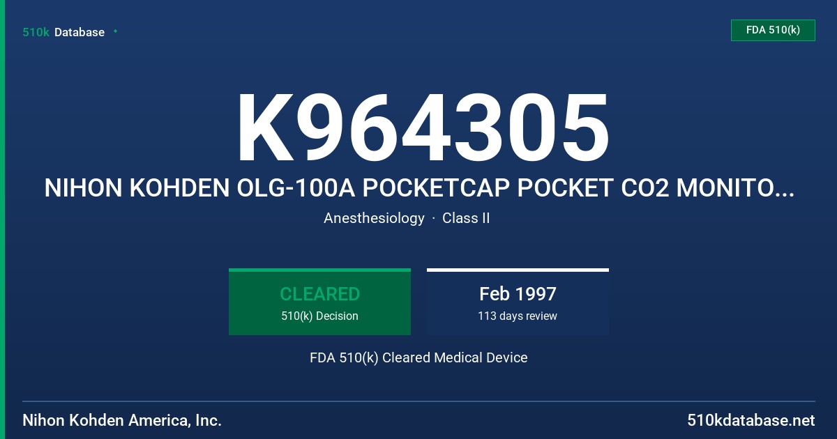 K964305 NIHON KOHDEN OLG-100A POCKETCAP POCKET CO2 MONITOR WITH ACCESSORIES FDA 510(k) Cleared Medical Device