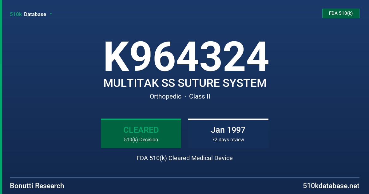K964324 MULTITAK SS SUTURE SYSTEM FDA 510(k) Cleared Medical Device