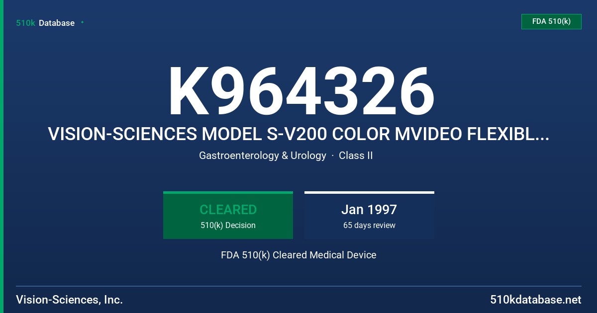 K964326 VISION-SCIENCES MODEL S-V200 COLOR MVIDEO FLEXIBLE SIGMOIDOSCOPE WITH ENDOSHEATH SYSTEM FDA 510(k) Cleared Medical Device