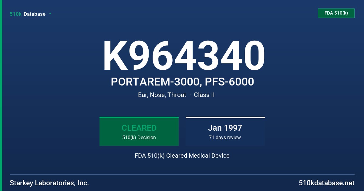 K964340 PORTAREM-3000, PFS-6000 FDA 510(k) Cleared Medical Device