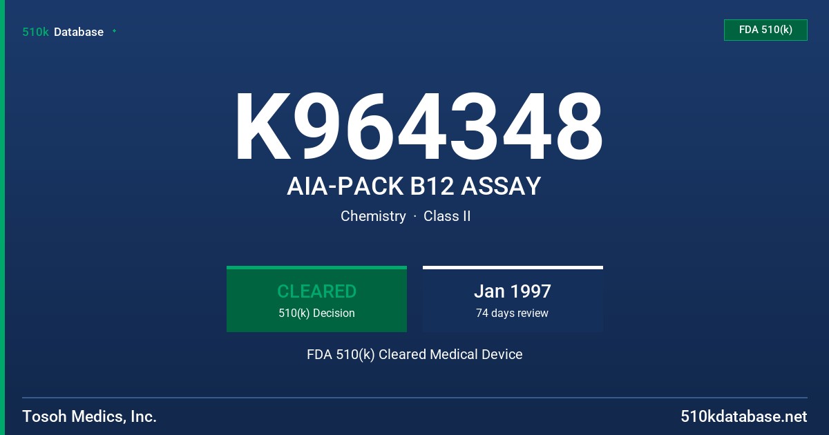 K964348 AIA-PACK B12 ASSAY FDA 510(k) Cleared Medical Device