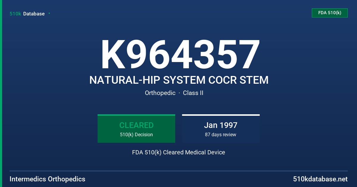 K964357 NATURAL-HIP SYSTEM COCR STEM FDA 510(k) Cleared Medical Device