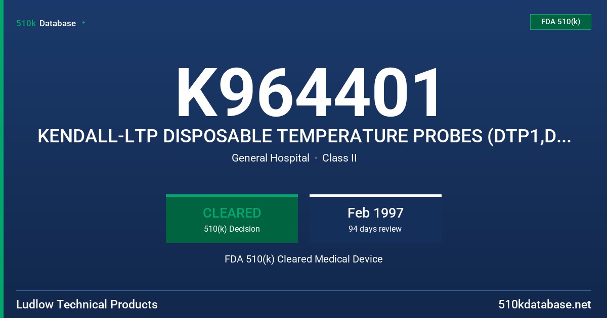 K964401 KENDALL-LTP DISPOSABLE TEMPERATURE PROBES (DTP1,DTP2,DTP3,DTP4) FDA 510(k) Cleared Medical Device