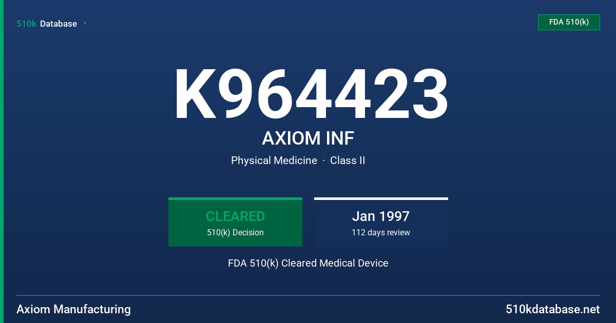 K964423 AXIOM INF FDA 510(k) Cleared Medical Device