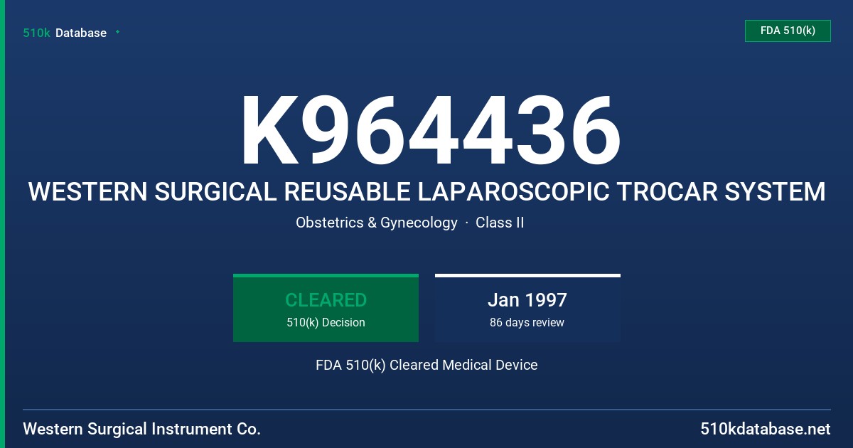K964436 WESTERN SURGICAL REUSABLE LAPAROSCOPIC TROCAR SYSTEM FDA 510(k) Cleared Medical Device