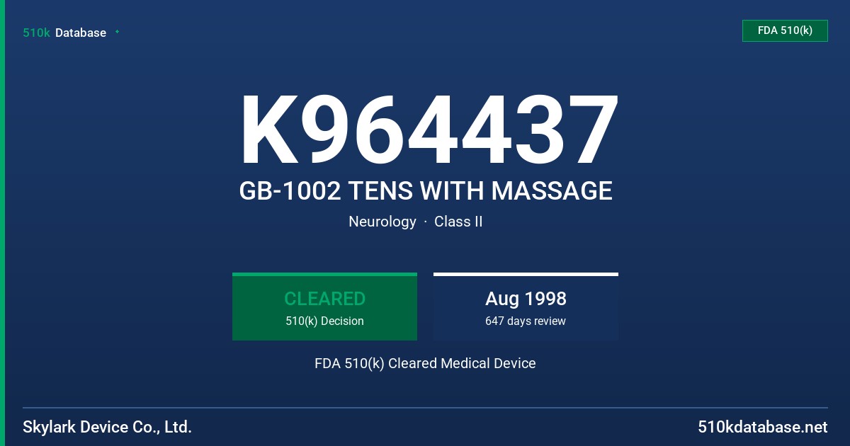 K964437 GB-1002 TENS WITH MASSAGE FDA 510(k) Cleared Medical Device
