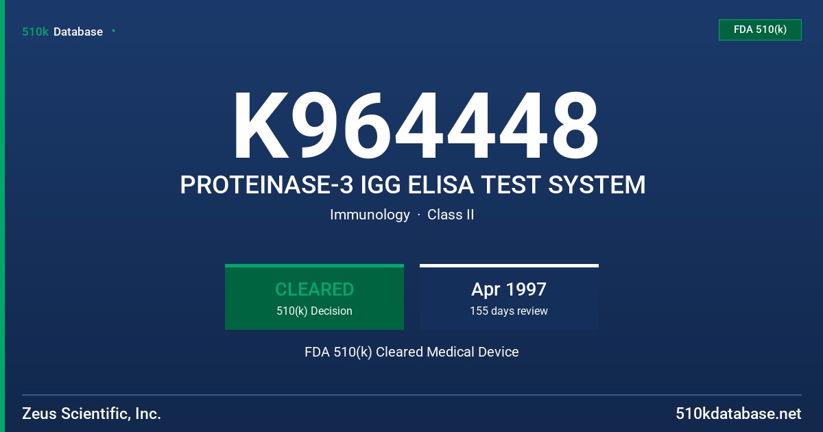 K964448 PROTEINASE-3 IGG ELISA TEST SYSTEM FDA 510(k) Cleared Medical Device