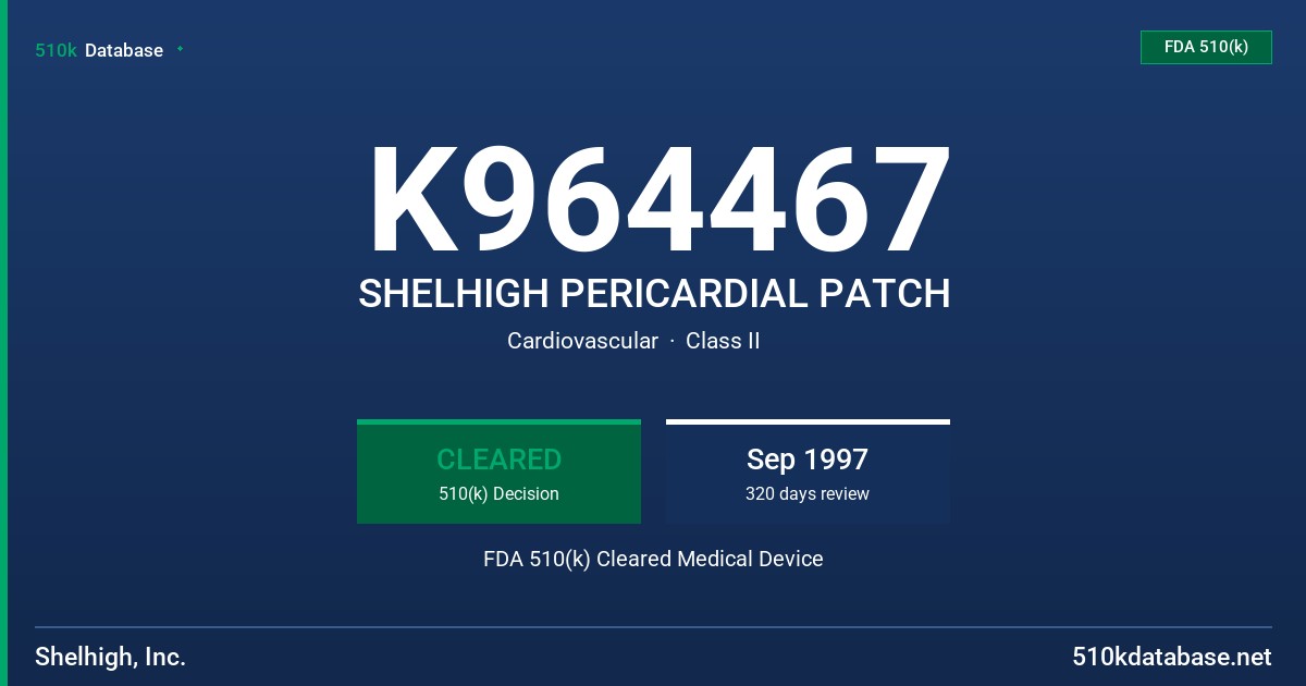 K964467 SHELHIGH PERICARDIAL PATCH FDA 510(k) Cleared Medical Device