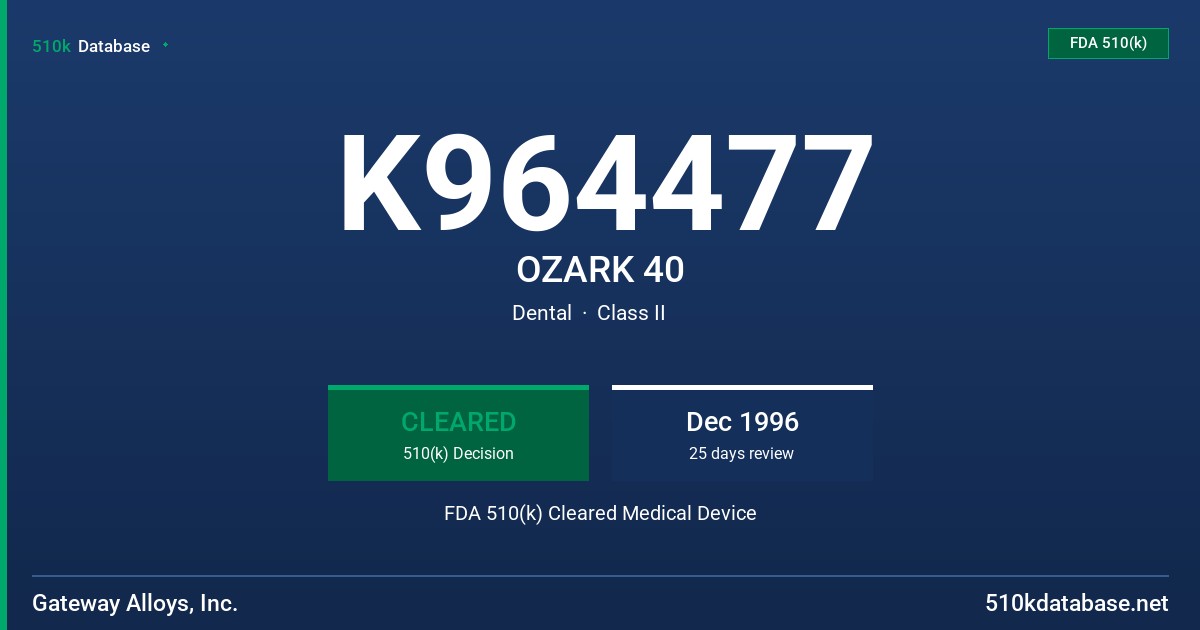 K964477 OZARK 40 FDA 510(k) Cleared Medical Device