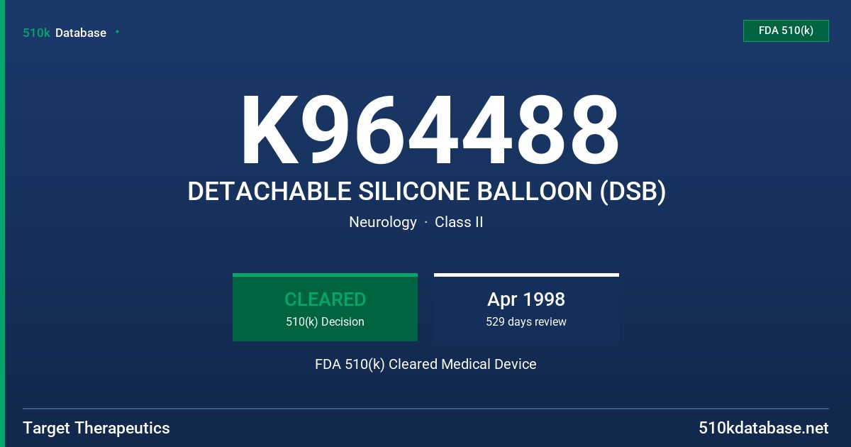 K964488 DETACHABLE SILICONE BALLOON (DSB) FDA 510(k) Cleared Medical Device