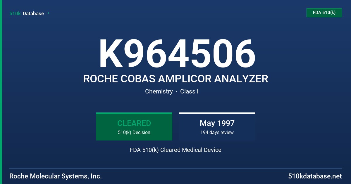 K964506 ROCHE COBAS AMPLICOR ANALYZER FDA 510(k) Cleared Medical Device