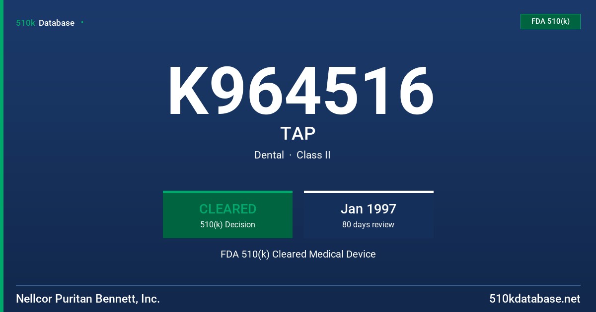 K964516 TAP FDA 510(k) Cleared Medical Device