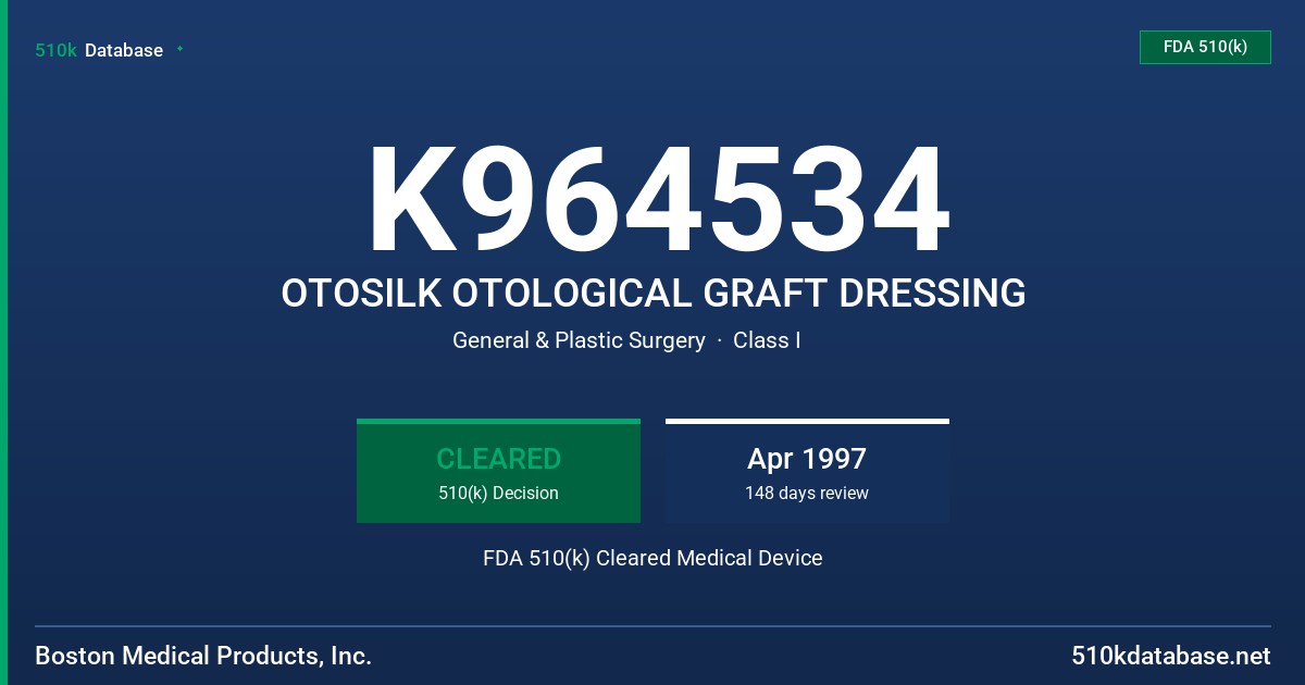 K964534 OTOSILK OTOLOGICAL GRAFT DRESSING FDA 510(k) Cleared Medical Device