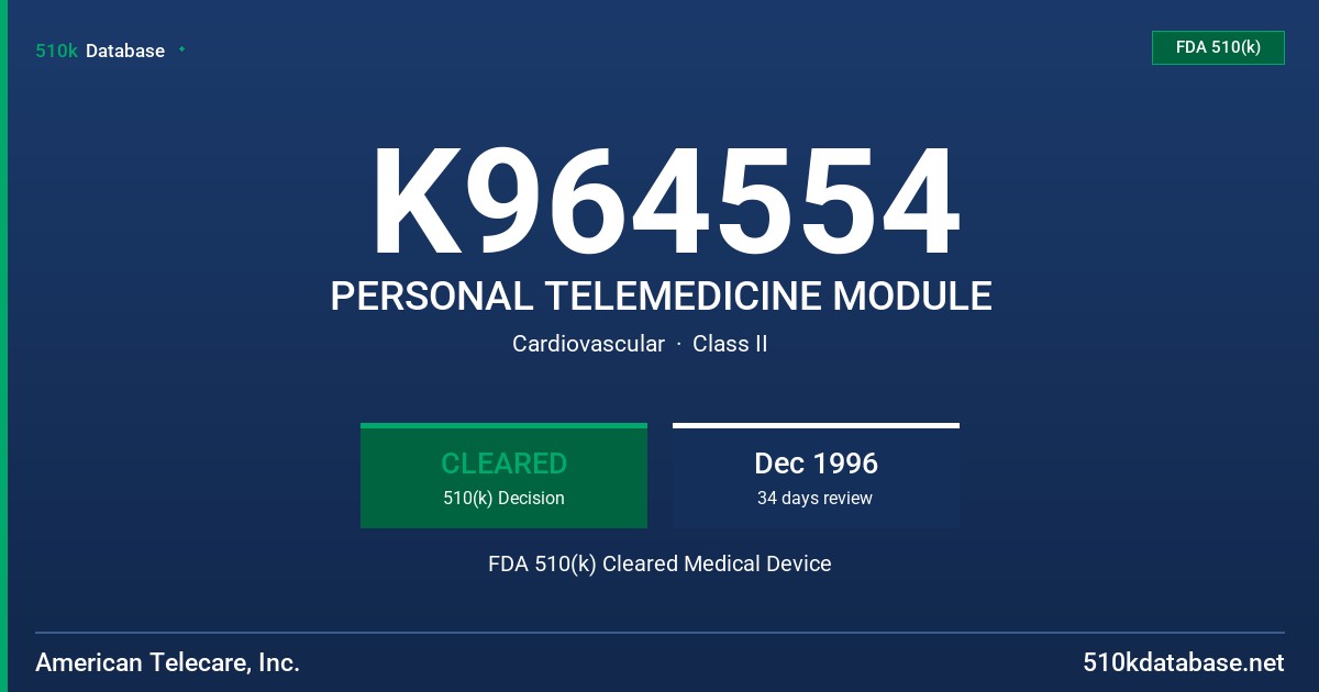 K964554 PERSONAL TELEMEDICINE MODULE FDA 510(k) Cleared Medical Device