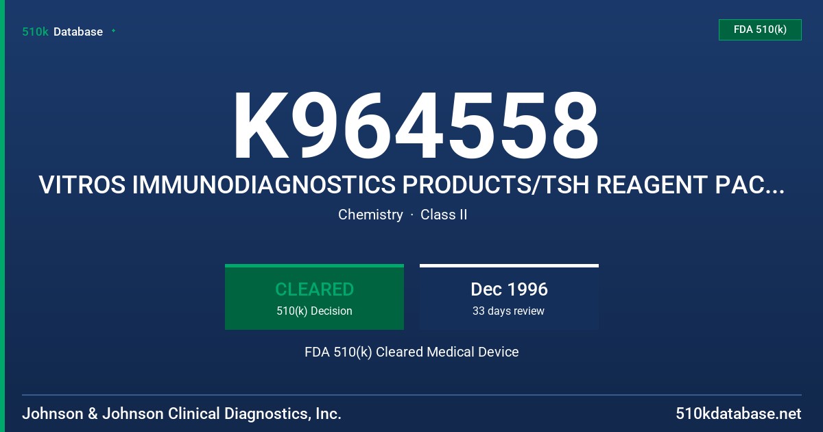 K964558 VITROS IMMUNODIAGNOSTICS PRODUCTS/TSH REAGENT PACK (GEM. 1001)/TSH CALIBRATORS(GEM.C001) FDA 510(k) Cleared Medical Device