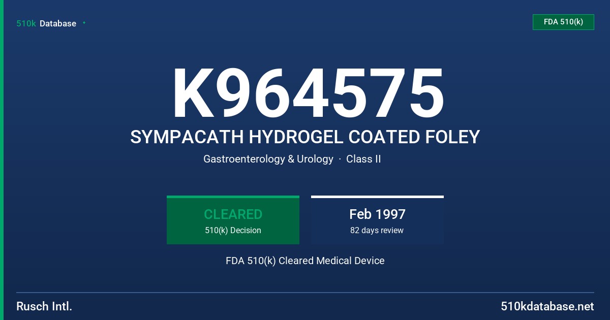 K964575 SYMPACATH HYDROGEL COATED FOLEY FDA 510(k) Cleared Medical Device