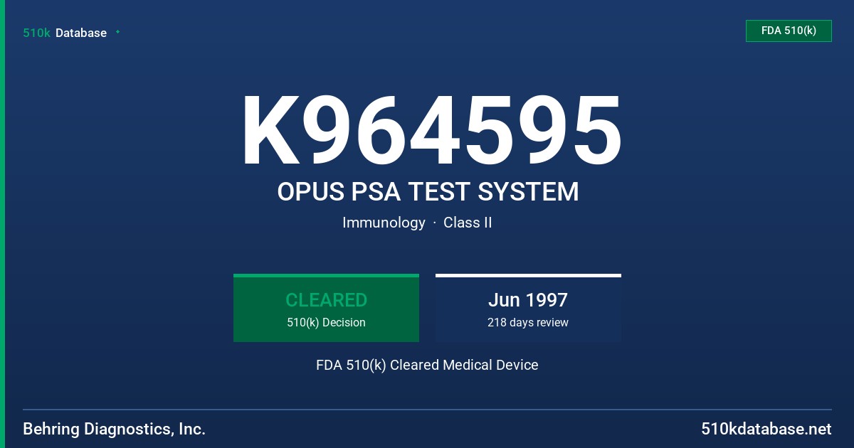 K964595 OPUS PSA TEST SYSTEM FDA 510(k) Cleared Medical Device