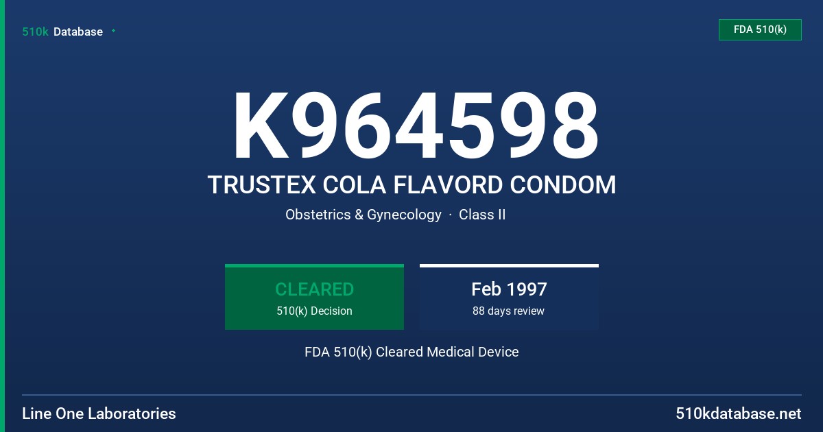 K964598 TRUSTEX COLA FLAVORD CONDOM FDA 510(k) Cleared Medical Device