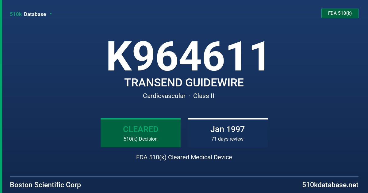 K964611 TRANSEND GUIDEWIRE FDA 510(k) Cleared Medical Device