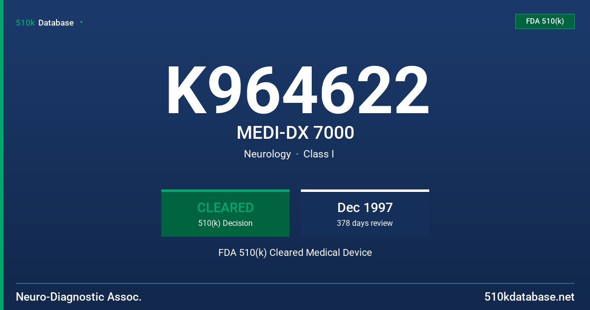 K964622 MEDI-DX 7000 FDA 510(k) Cleared Medical Device