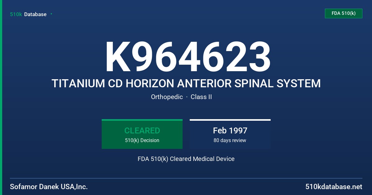 K964623 TITANIUM CD HORIZON ANTERIOR SPINAL SYSTEM FDA 510(k) Cleared Medical Device