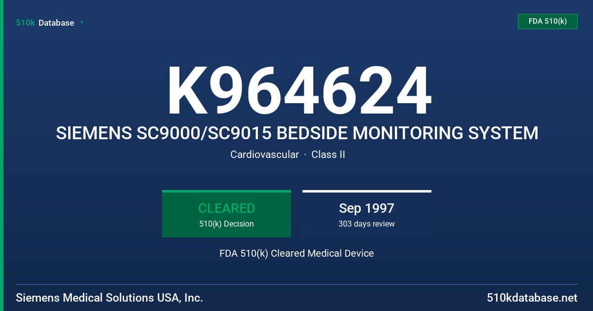 K964624 SIEMENS SC9000/SC9015 BEDSIDE MONITORING SYSTEM FDA 510(k) Cleared Medical Device
