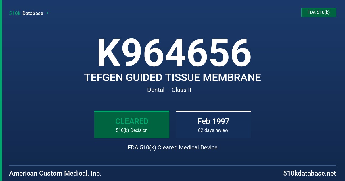 K964656 TEFGEN GUIDED TISSUE MEMBRANE FDA 510(k) Cleared Medical Device