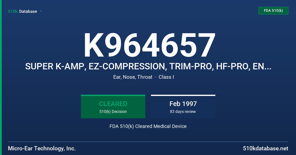 K964657 SUPER K-AMP, EZ-COMPRESSION, TRIM-PRO, HF-PRO, ENVIRO-PRO, COMPRESSION-PRO, COMPRESSION 3000, HF 3000, OCTIVA, REFLEX HF FDA 510(k) Cleared Medical Device