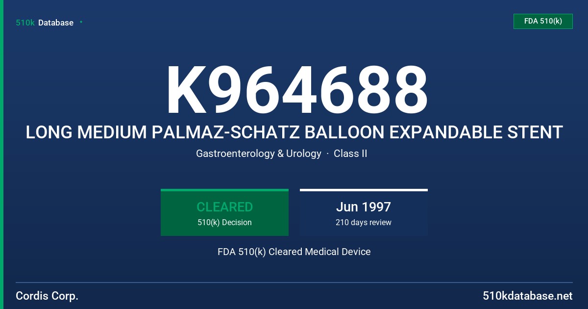 K964688 LONG MEDIUM PALMAZ-SCHATZ BALLOON EXPANDABLE STENT FDA 510(k) Cleared Medical Device