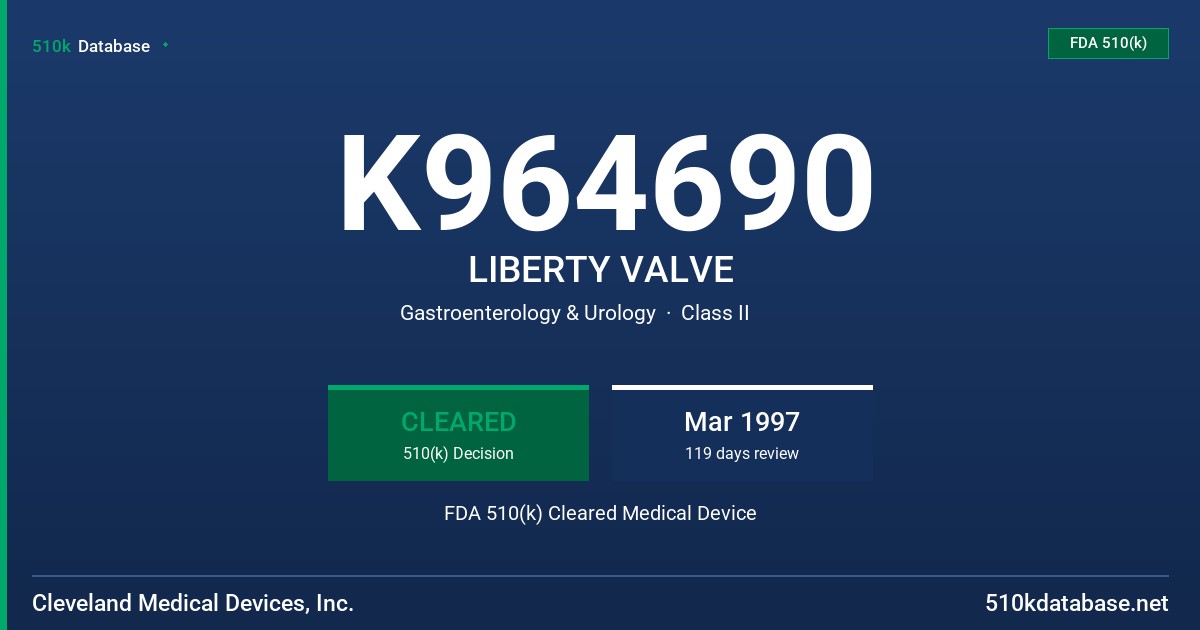 K964690 LIBERTY VALVE FDA 510(k) Cleared Medical Device