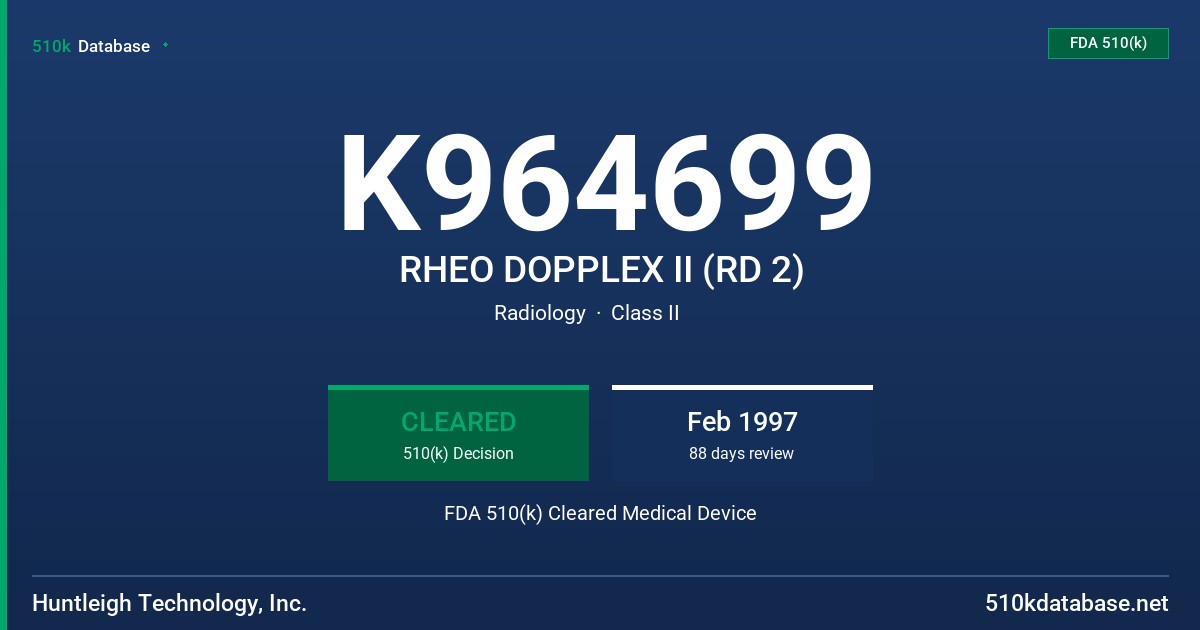 K964699 RHEO DOPPLEX II (RD 2) FDA 510(k) Cleared Medical Device