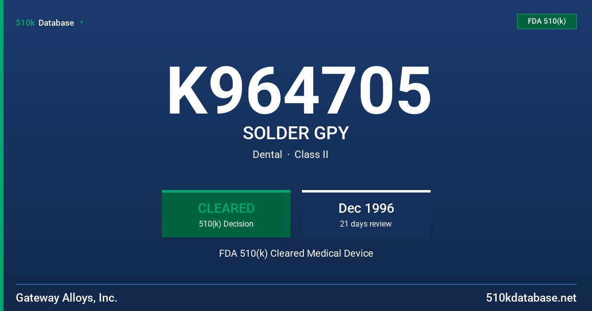 K964705 SOLDER GPY FDA 510(k) Cleared Medical Device