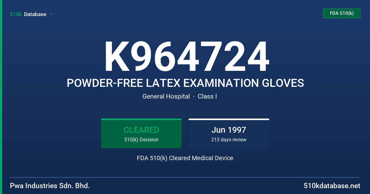 K964724 POWDER-FREE LATEX EXAMINATION GLOVES FDA 510(k) Cleared Medical Device